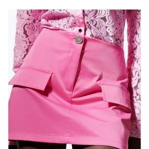 Zara Barbie Pink Silky Satin Y2k Mini Skirt With Jewelry Button size small